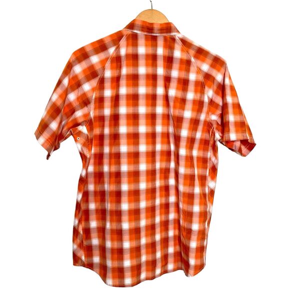 REI Snap Button Front Short Sleeve Hiking Shirt Men's Medium Zip Pocket Vents - Picture 2 of 12